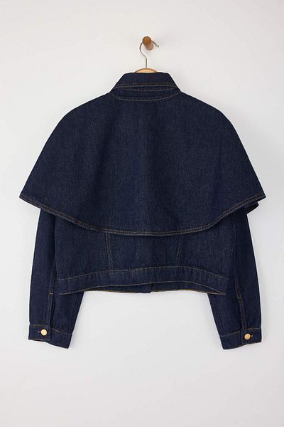 Trendyol Collection Σκούρο μπλε τζιν μπουφάν με λεπτομέρεια γιακά TWOAW26CE00001