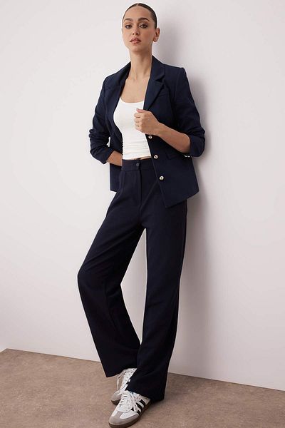 Trendyol Collection Παντελόνι με φαρδύ πόδι Navy Blue - TWOAW22PL0139