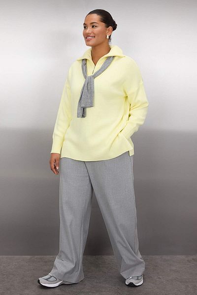Trendyol Curve Yellow Turn-Down Collar Zipper Knitwear Sweater Tbbaw26An00015