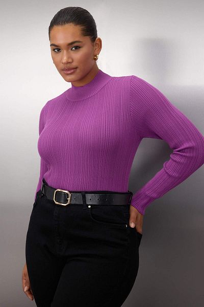 Trendyol Curve Purple Ribbed Stand Collar Slim Knitwear Sweater Tbbaw26An00033