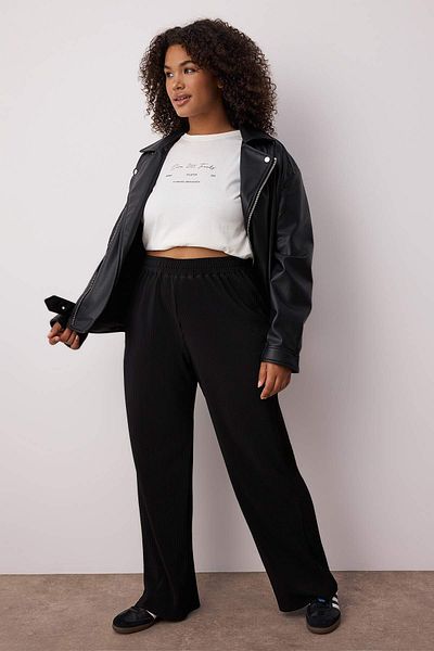 Trendyol Curve Black Elastic Waist Pleated Knitted Large Size Pants Tbbaw26Ar00007