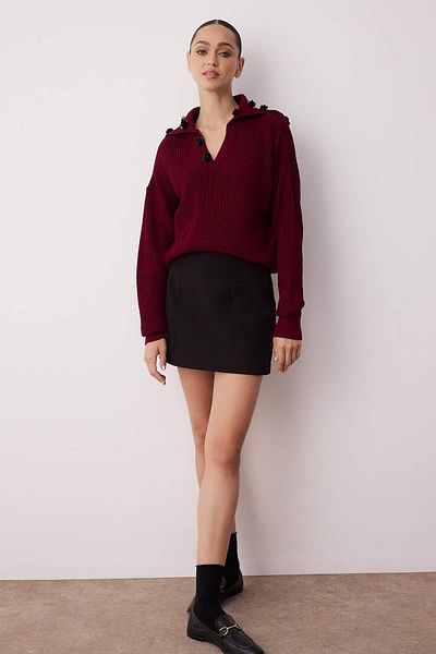 Trendyol Collection Βουργουνδία με γυριστό γιακά τριαντάφυλλο Αξεσουάρ Λεπτομερές πλεκτό πουλόβερ TWOAW26KZ00133