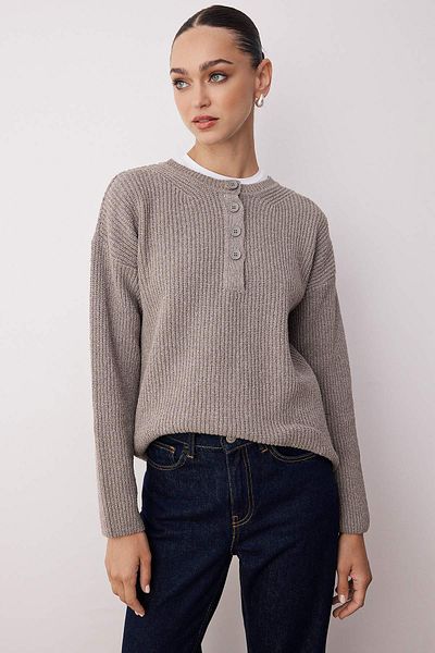 Trendyol Collection Βιζόν Πιο Βιώσιμο Πλεκτό Πουλόβερ με Κουμπιά από Βαμβάκι TWOAW26KZ00117