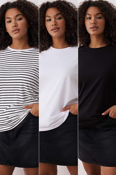 Trendyol Curve Black-White 3-Pack T-Shirts Large Size Tbbss25Bf00071