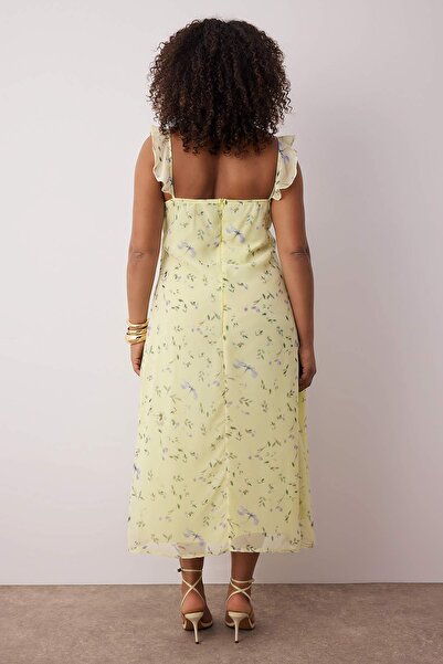 Trendyol Curve Yellow Chiffon Woven Plus Size Dress