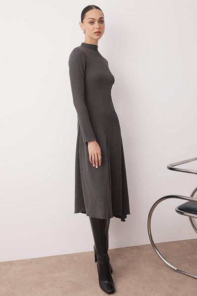 Trendyol Collection Antracit Asimetric cu detaliu la capătul fustei Guler ridicat Rochie maxi tricotată dreaptă elastică TWOAW26EL00022
