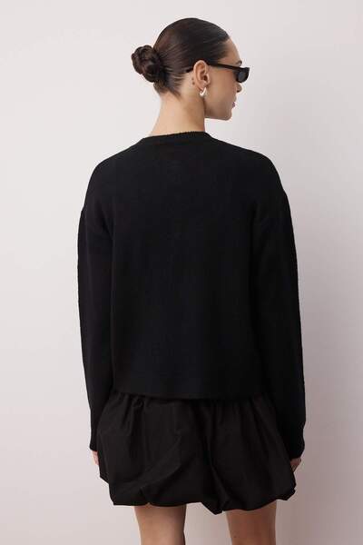 Trendyol Collection Black Ribbon/Bow Detailed Soft Textured Knitwear Cardigan Twoaw26Hi00052