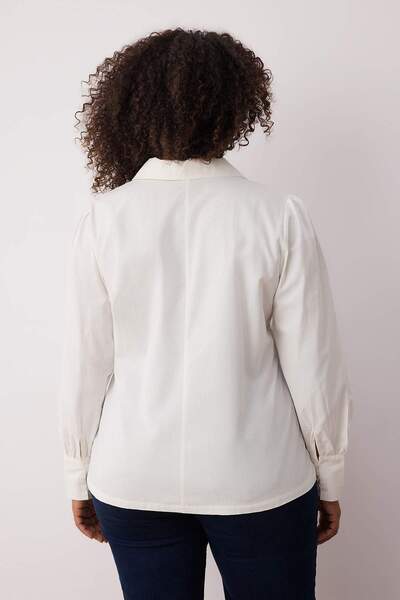 Trendyol Curve Cămașă din bumbac cu mâneci balon albe, cu croiala normală, țesută TBBAW26AX00009