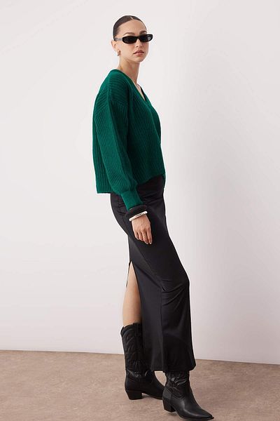 Trendyol Collection Emerald Green Soft Textured Wide Fit Basic Knitwear Sweater Twoaw26Kz00092