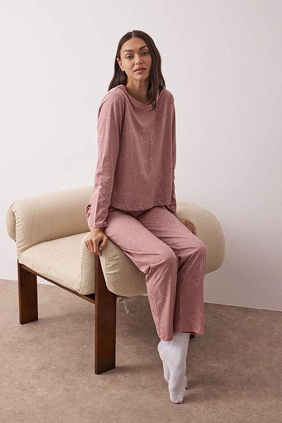 Trendyol Collection Рожевий 100 бавовняний піжамний комплект Starry Orme THMAW24PT00234