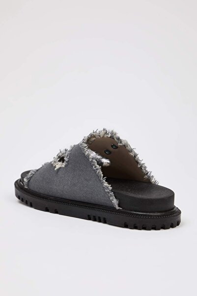 TRENDYOL SHOES Gray Denim Tasseled Buckle Detailed Double Striped Women's Slippers Takss25Te00038