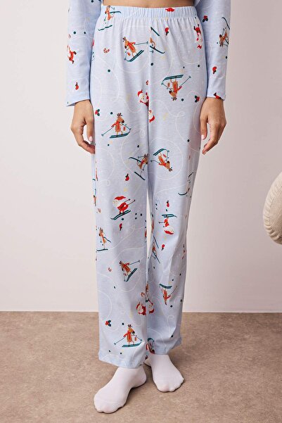 Trendyol Collection Μπλε 100% βαμβακερό σετ πιτζάμες με χριστουγεννιάτικο σχέδιο THMAW26PT00055