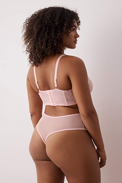 Trendyol Curve Пудра з бантиками та мереживом, еластичний комплект нижньої білизни для великих розмірів TBBAW26DG00001