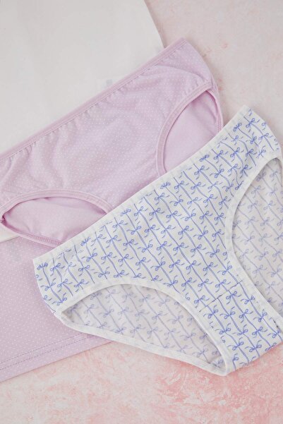 TRENDYOLKIDS Ecru-Rosa 4-teiliges bedrucktes, gestricktes, elastisches Mädchenunterwäsche-Set aus Baumwolle TKDAW26CC00000