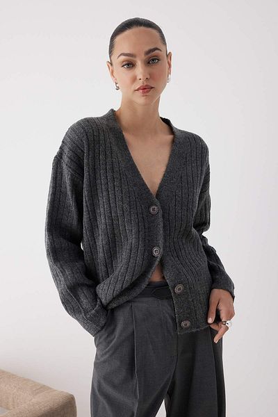Trendyol Collection Ανθρακί μαλακής υφής Basic Wide Fit Πλεκτό Ζακέτα TWOAW26HI00119