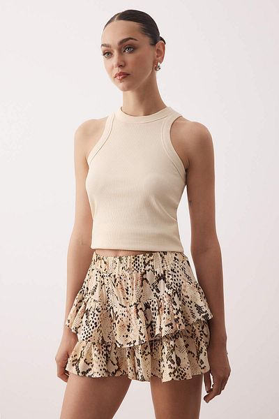 Trendyol Collection Βιζόν Animal/Snake Pattern Φούστα βισκόζης Flounced σορτς TWOSS24SR00053