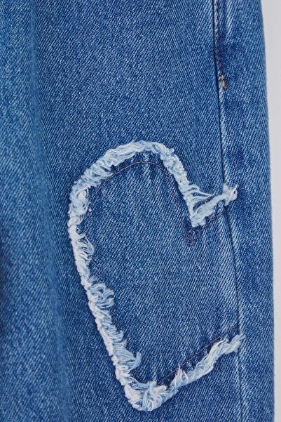 TRENDYOLKIDS Pantaloni albaștri pentru fetiță, cu picioare largi, cu model de stele, elastic, 100% bumbac, denim TKDAW25PL00001