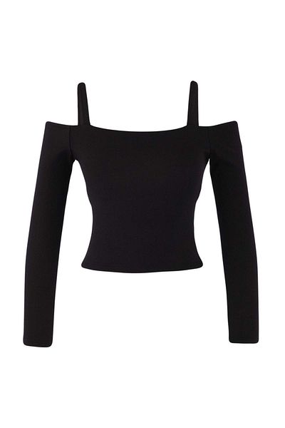 Trendyol Collection Top/bluză sport cu detaliu curea din țesătură neagră cu perie moale THMAW26BZ00003