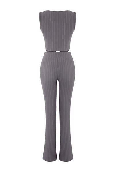Edit by Trendyol Flexible Gray Knitted Set - Regular Fit, Buttoned - TEDAW25AU00002