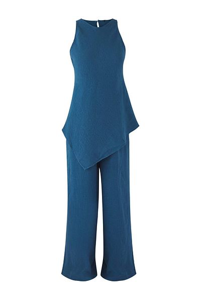 Trendyol Collection Indigo-Ärmellose Bluse und Hose mit gewebtem Boden – Oberteil-Set TWOSS25AU00121