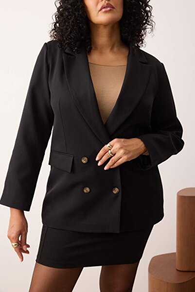 Trendyol Curve Чорний оверсайз/широкий крій з підкладкою на ґудзиках, тканий блейзер великого розміру TBBAW26AG00006