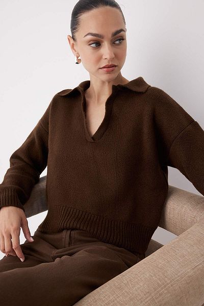 Trendyol Collection Brown Soft Textured Wide Fit Knitwear Sweater Twoaw26Kz00087