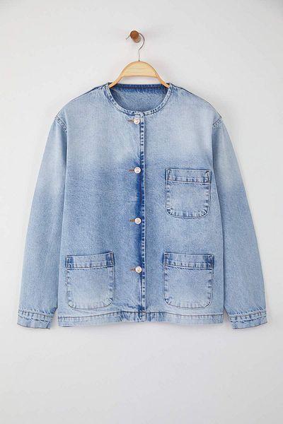 Trendyol Curve Blue Crew Neck Overise/Grniş Mold Denim Plus Size Jacket Tbbaw26Ag00002