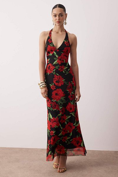 Trendyol Collection Red-Multicolor Lined Tulle Evening Dress Tprss25Ae00192