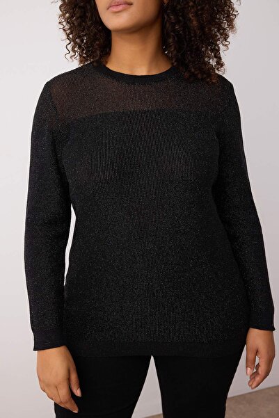 Trendyol Curve Black Ribbed Transparent Detailed Thin Knitwear Sweater Tbbaw26An00021