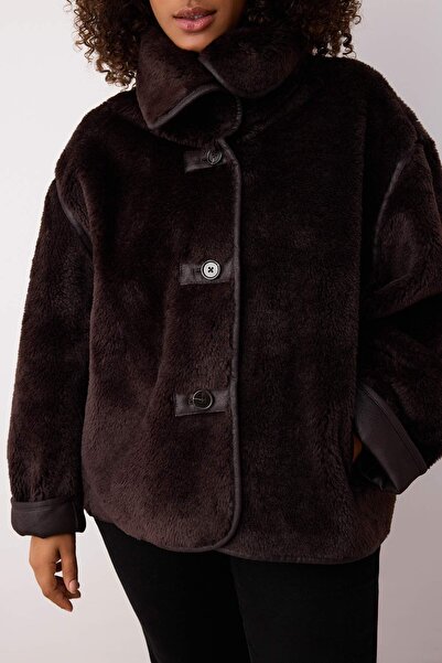 Trendyol Collection Καφέ Oversize Παλτό Πλεκτό Μεγάλου Μεγέθους TWOAW26AW00016