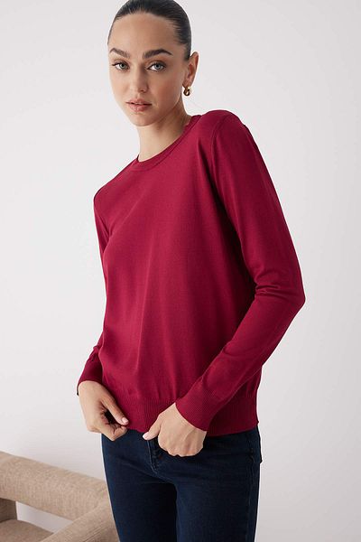Trendyol Collection Burgundy Mercerized Look Thin Basic Knitwear Sweater Twoaw26Kz00081