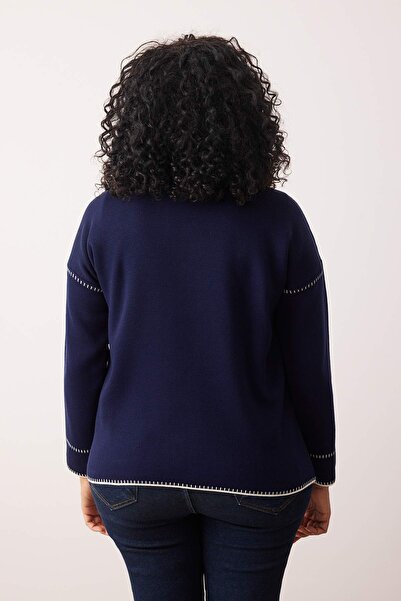 Trendyol Curve Μπλε ναυτικό γιακά πόλο Κεντημένο/Κεντημένο Πλεκτό Ζακέτα TBBAW26AV00021