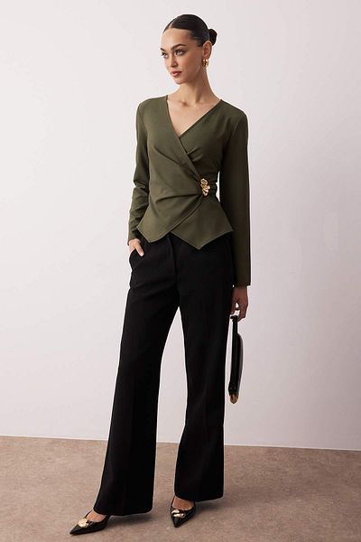 Trendyol Collection Bluză țesută kaki cu cataramă dublu la două piept TWOAW26BZ00142