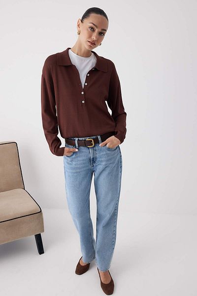 Trendyol Collection Brown Mercerized Look Premium Yarn/Special Yarn Polo Neck Basic Knitwear Sweater Twoaw26Kz00042