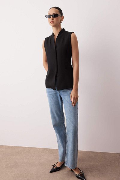 Trendyol Collection Vestă neagră cu nasturi ascunși TWOAW26YE00027