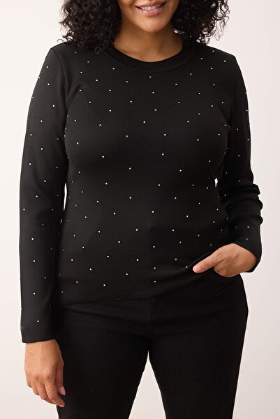 Trendyol Curve Blúzka z úpletu Black Stone Crew Neck TBBAW26AF00004