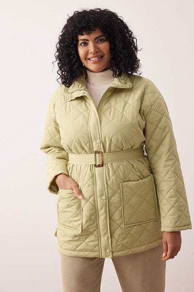 Trendyol Collection Зелено ватирано палто с колан, водоотблъскващо, голям размер, стандартна кройка TWOAW26AW00015