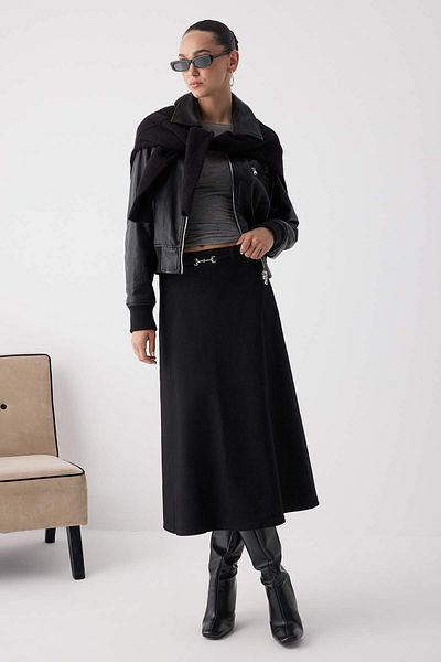 Trendyol Collection Wardrobe Essentials – Black Belted Maxi Denim Skirt |   Twoaw26Et000241
