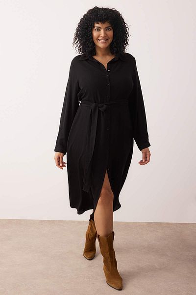 Trendyol Curve Black Shally Woven Plus Size Dress