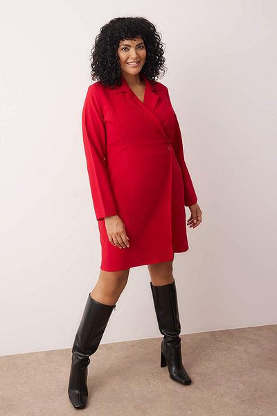 Trendyol Curve Red Button Woven Mini Plus Size Jacket Dress Tbbaw26Ah00033