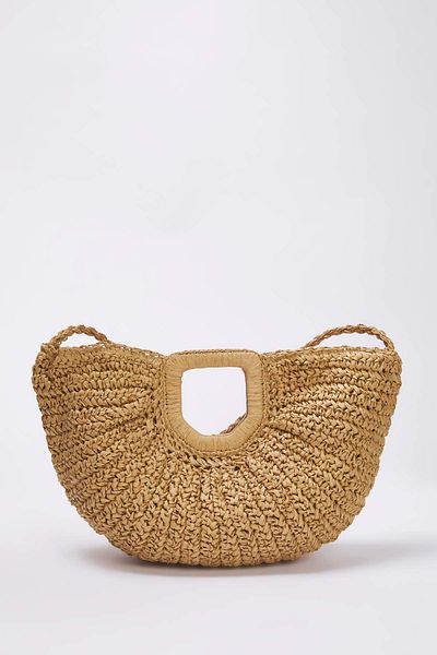 TRENDYOL SHOES Camel Straw Hand Knitted Women's Hand Bag Takss25Oc00062