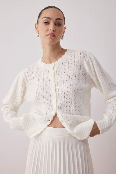 Trendyol Collection Ζακέτα εκρού με μαλακή υφή διάτρητη πλεκτή TWOAW26HI00034
