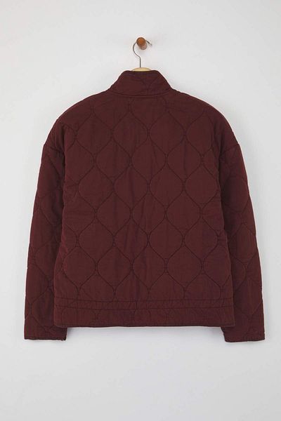Trendyol Collection Кафяво памучно ватирано яке с обикновен мотив и вратовръзка TWOAW26MO00107