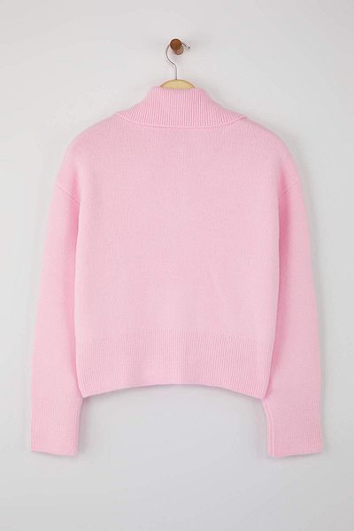 Trendyol Collection Pink Turn-Down Collar Soft Textured Wide Fit Zip-Up Knitwear Cardigan Twoaw26Hi00092