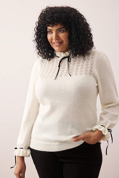 Trendyol Curve Pulover din tricotaj cu textura moale ecru ajurat/panglică perforată/borcan TBBAW26AN00030