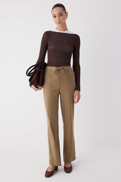 Trendyol Collection Wardrobe Essentials Mink Lace-Up Winter Button down Comfortable Fabric Wide Leg Pants |   Twoaw26Pl000121