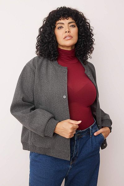 Trendyol Collection Антрацитен кашмирен бомбър яке с големи размери TWOAW26AW00012