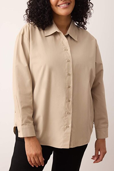Trendyol Curve Πουκάμισο με μακρύ μανίκι από βαμβακερό ύφασμα βασικής εφαρμογής Mink Loose Fit TBBSS22GO0319