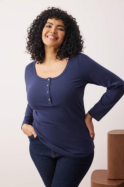 Trendyol Curve Navy Blue Knitted Body Fitting Button Detail Plus Size Blouse Tbbaw26Af00008