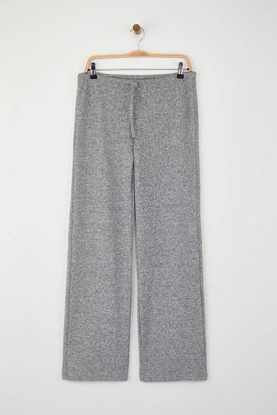 Trendyol Collection Pantaloni tricotati elastici cu picioare late/antracit cu detaliu de cravata TWOAW26PL00025